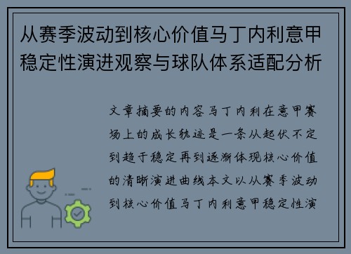 从赛季波动到核心价值马丁内利意甲稳定性演进观察与球队体系适配分析