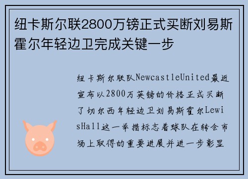 纽卡斯尔联2800万镑正式买断刘易斯霍尔年轻边卫完成关键一步